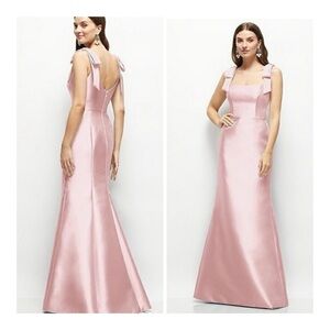 Alfred Sung Bow Strap Satin Twill Trumpet Gown in Blush Pink